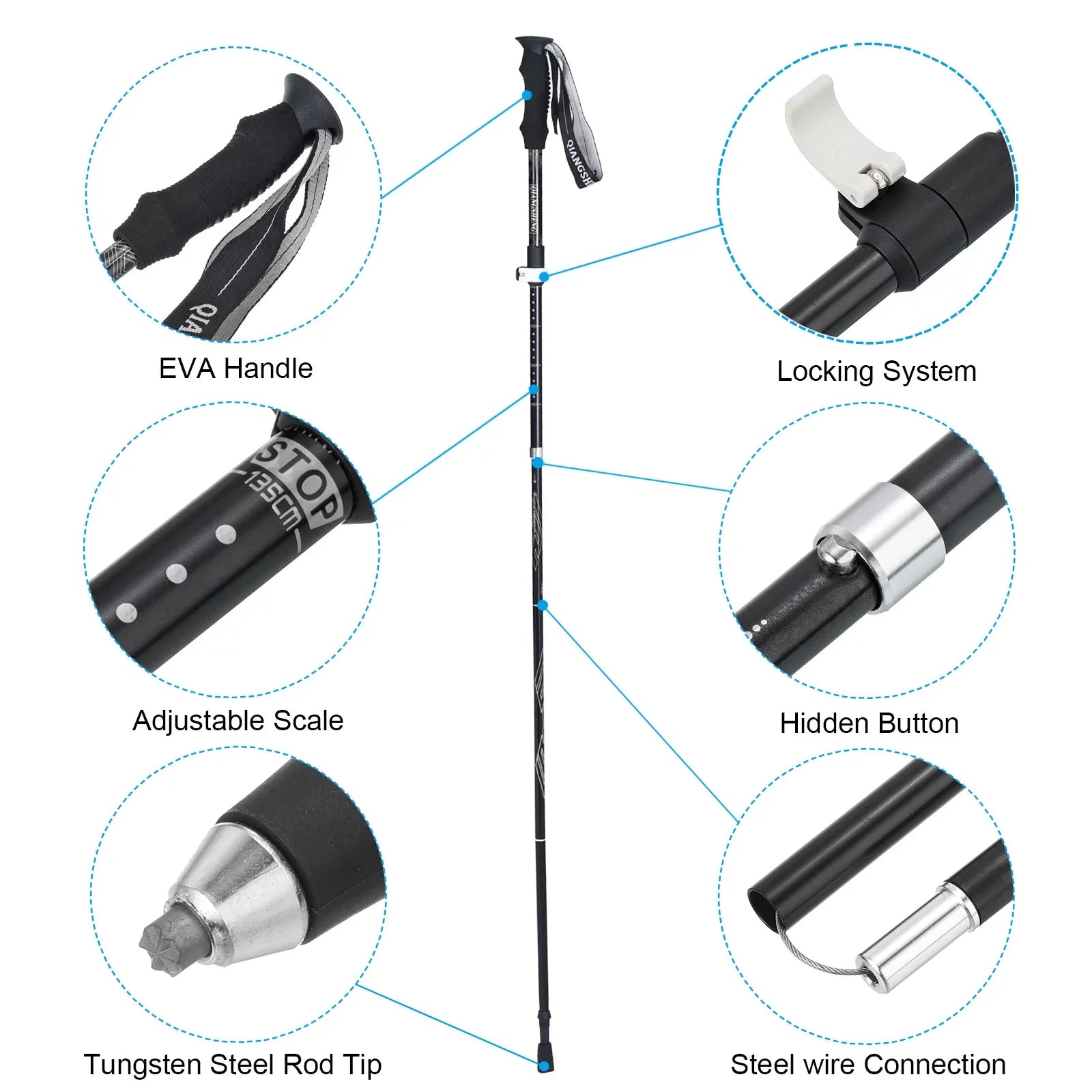Uxcell Pole 53 Hiking Poles, Inch Collapsible Trekking White Telescopic