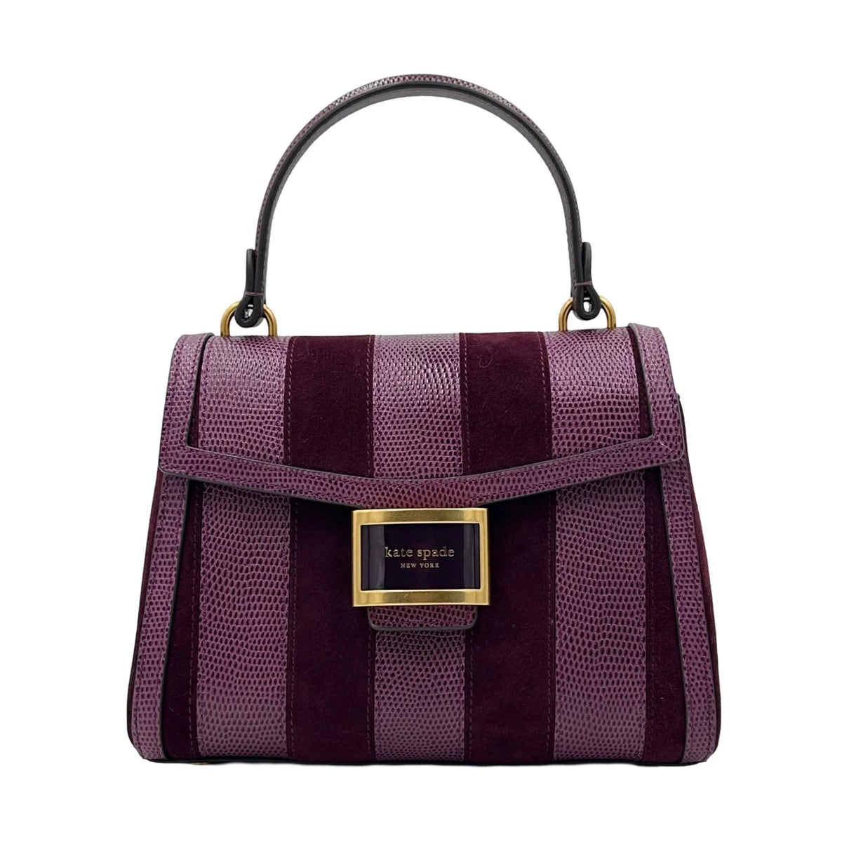 Spade Lizard-embossed Bag Small Top-handle Katy Burgundy - Kate Striped