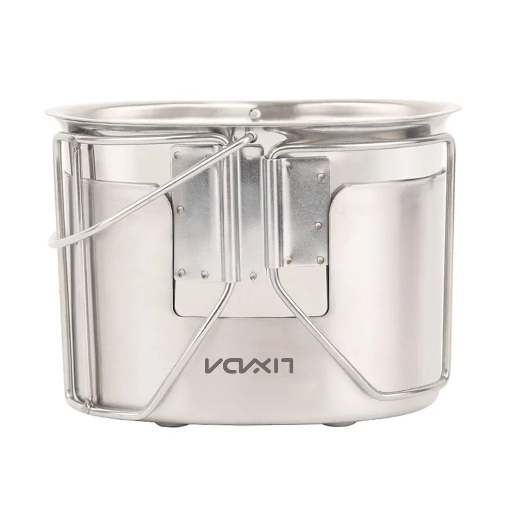 Stove Steel Pot with and Wood Kitchenware - Set Lixada for Survival Canteen Cup Stainless Hanging Camping