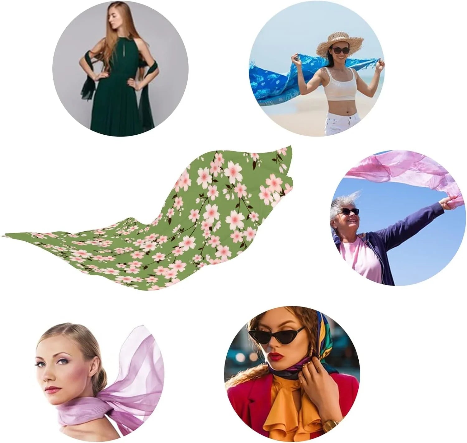Girls Scarves Women Hyjoy Branches Lightweight Scarf Wrap Shawl Long Neck Cherry Blossom for Silk