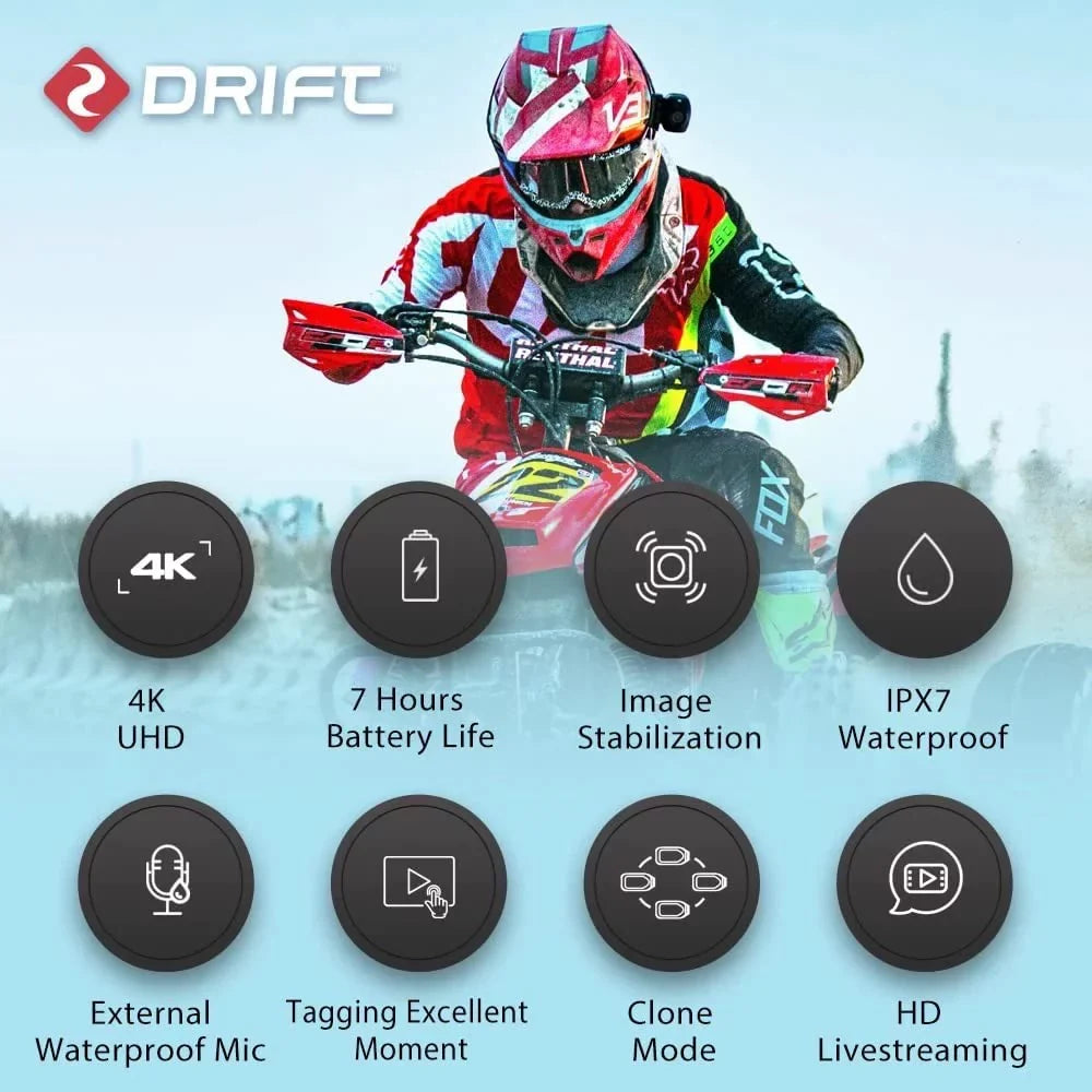Ghost 4 Action Life Battery Stabilization Drift External Support Camera Hour XL Pro Wide Camera, Degree Mic 140 Image Angle 4K Waterproof
