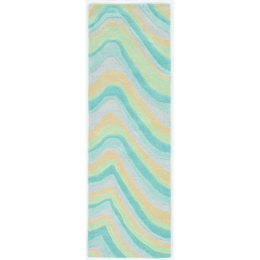 12'3" HomeRoots Rug 9'3" Tufted Blue Beige Runner Ocean Hand 8' Abstract - Waves x