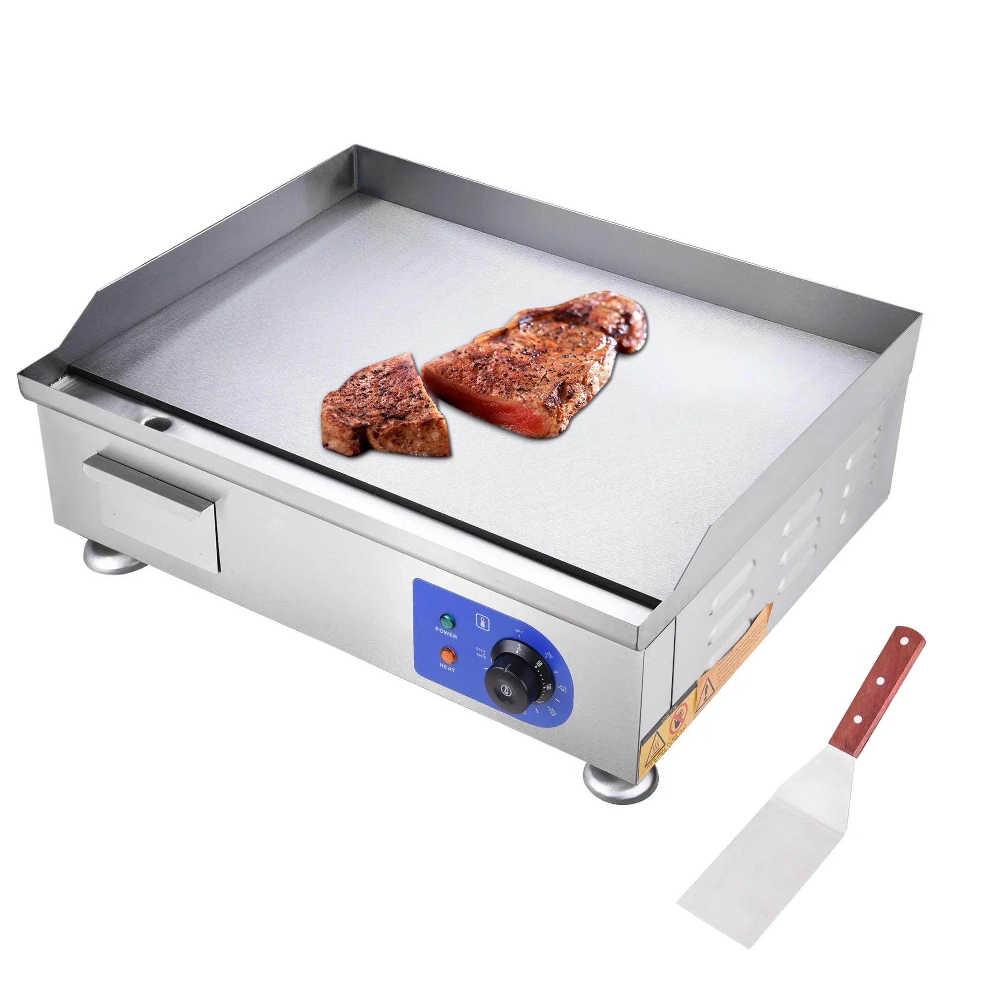 High-Powered Steel Electric Countertop Griddle Cook - Precision - Stainless with