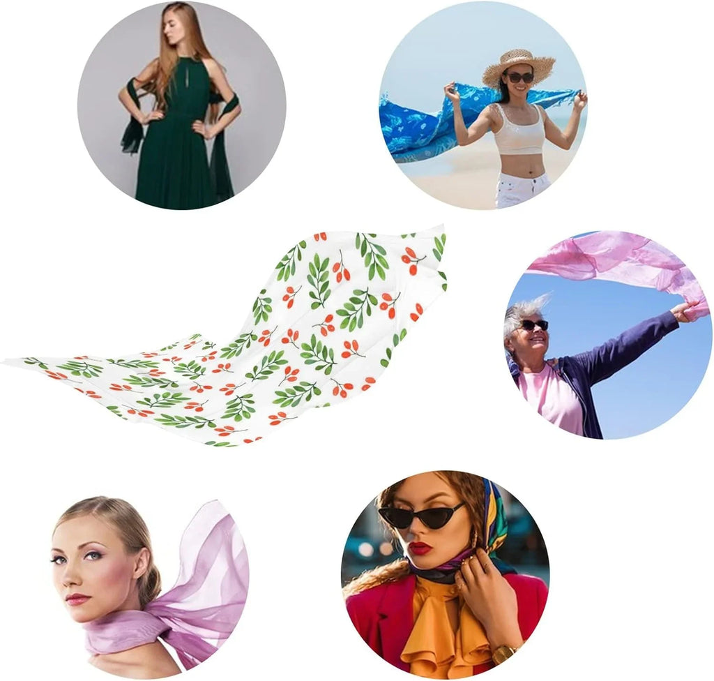 Silk Scarves Women Neck White Floral Scarf Hyjoy Wrap on Girls Long Lightweight Shawl Watercolor Pattern for