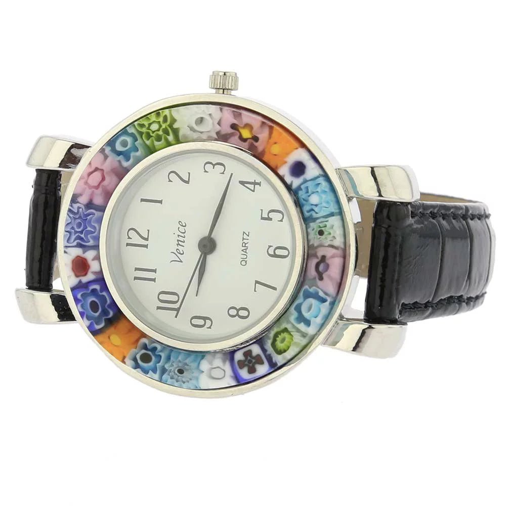 Band Watch Millefiori Serena GlassOfVenice - Leather With Black Murano