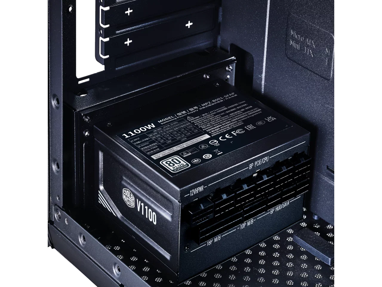 Efficiency, ATX3.0, ATX 80+ Master Fully Bracket (MPZ-B001-SFAP-BUS) SFX Platinum SFX, Platinum SFX Cooler Form Factor V1100 Included, 1100W Modular, Fully