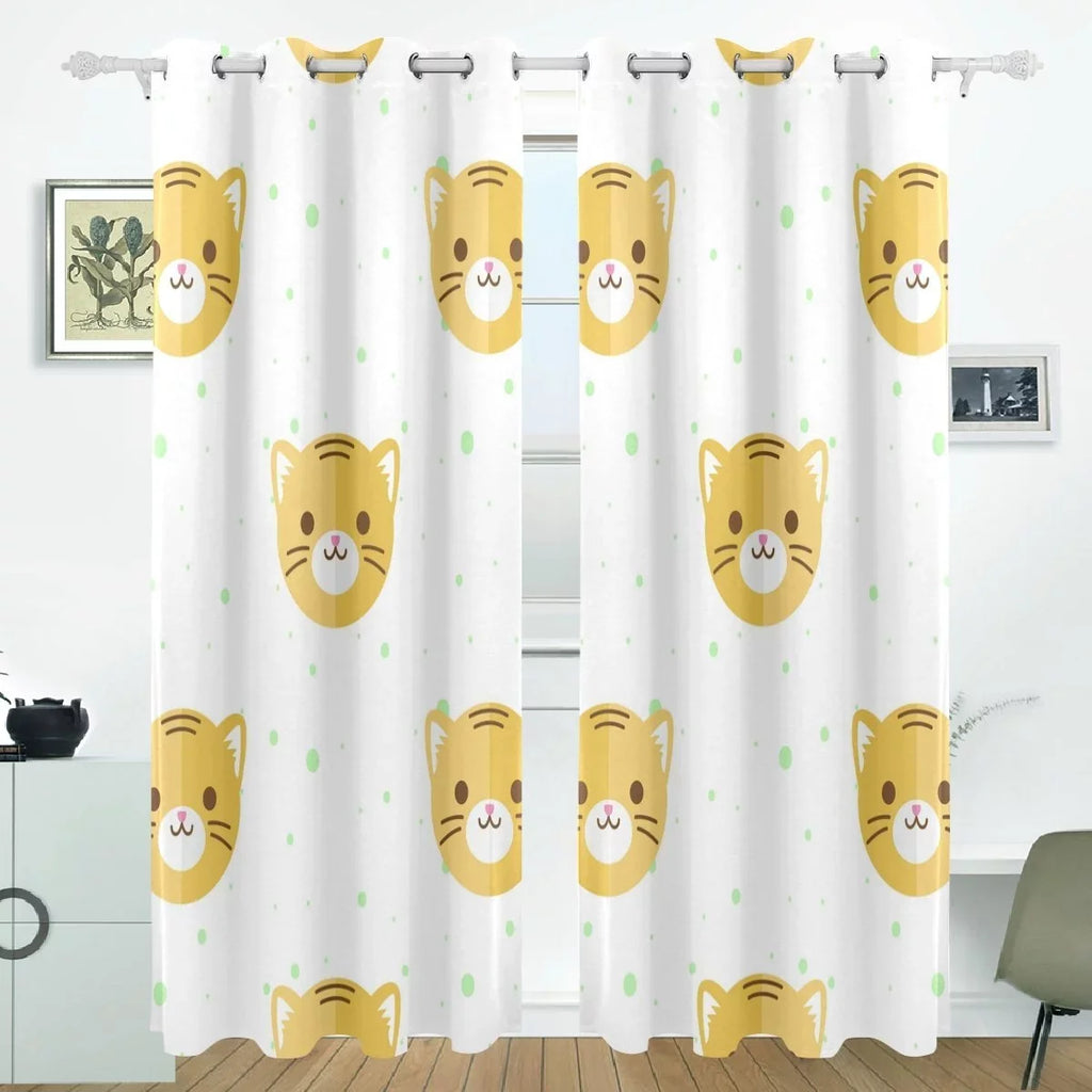 Room,2 Blackout Blind Cartoon Darkening Flat Heads Tiger Window (52Wx84L Curtain Inches) Thermal Bedroom for Curtain POPCreation Panel Curtains Pattern Living