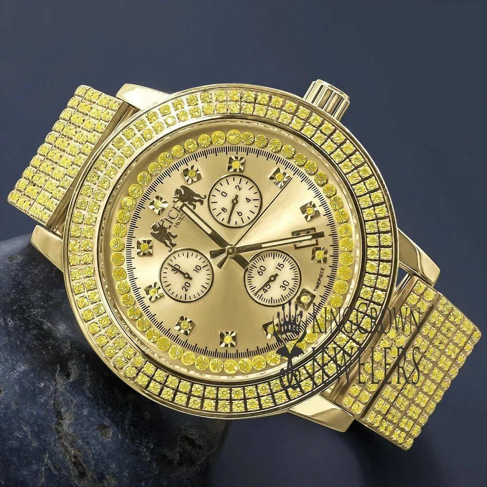 Diamond Watch Rodeo Dial Real Joe Steel Solid 54mm Canary Gold Mens Jojino Jojo Stainless Tone