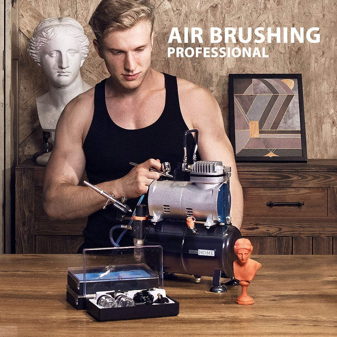 Tattoo with Professional for HP Airbrushing Sprayer 1/5 Decoration Air 110-120V VIVOHOME Cake Shoes Makeup System and Compressor Paint 1 Paint