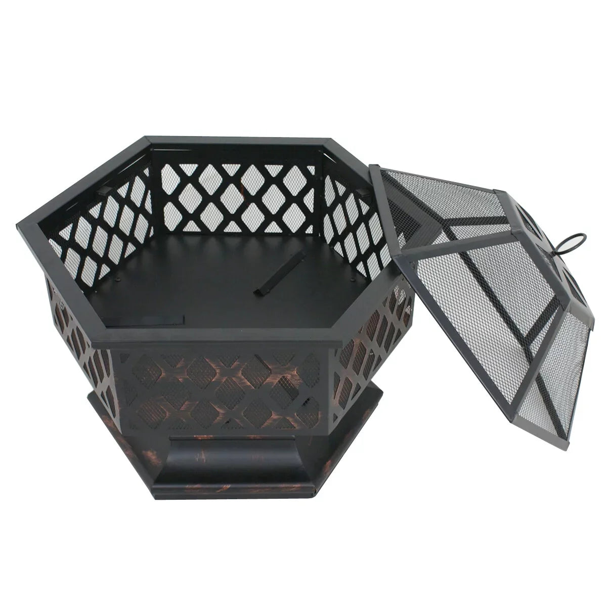 Lid, Backyard, Portable Burning 24¡¯¡¯ Pit W/Mesh Outdoor - Black Pire Wood Bonfire Hex-Shaped ZenSports