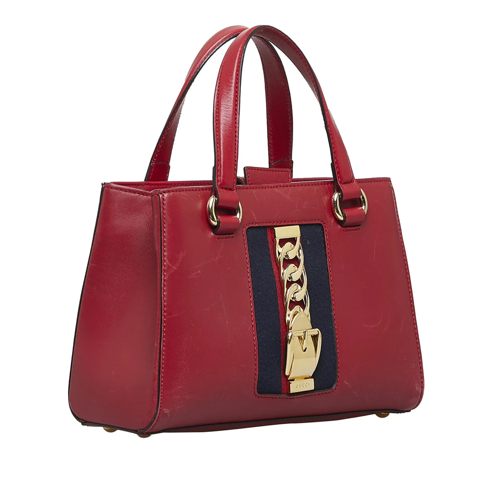 Pre-Owned Gucci Leather Red Unisex Calf Sylvie Authenticated Satchel (Good)