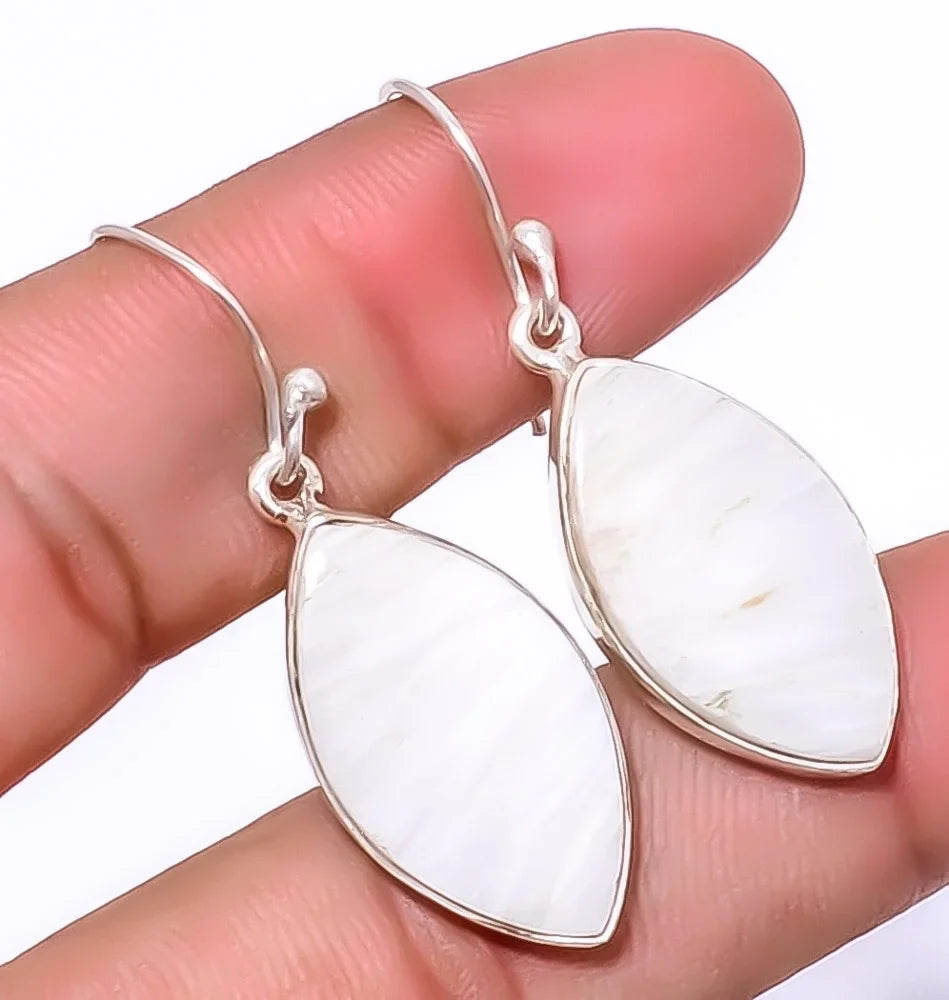 Gemstone Plated Jewelry Gift, Valentine's 1.76" Beautiful Jewelry Silver A379, For White India 925 Earring Woman Day Birthday Scolecite - Gift,
