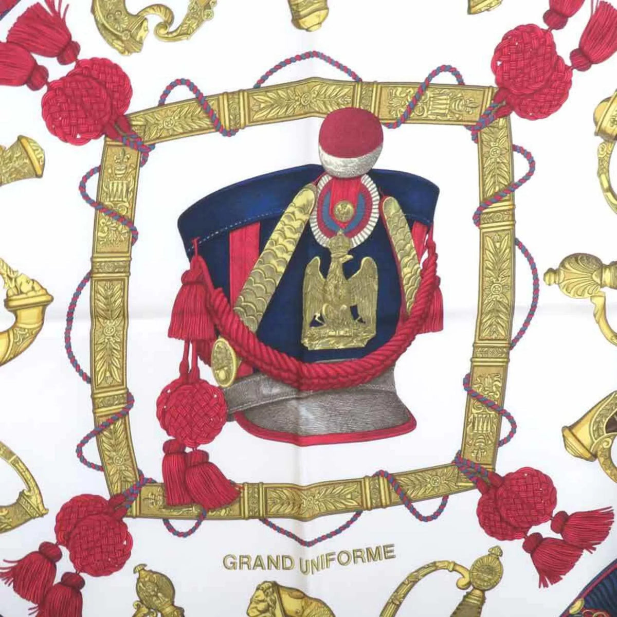 Silk Carre Scarf (Good) UNIFORME Off-White/Multicolor Hermes Pre-Owned 90 GRAND HERMES Ladies