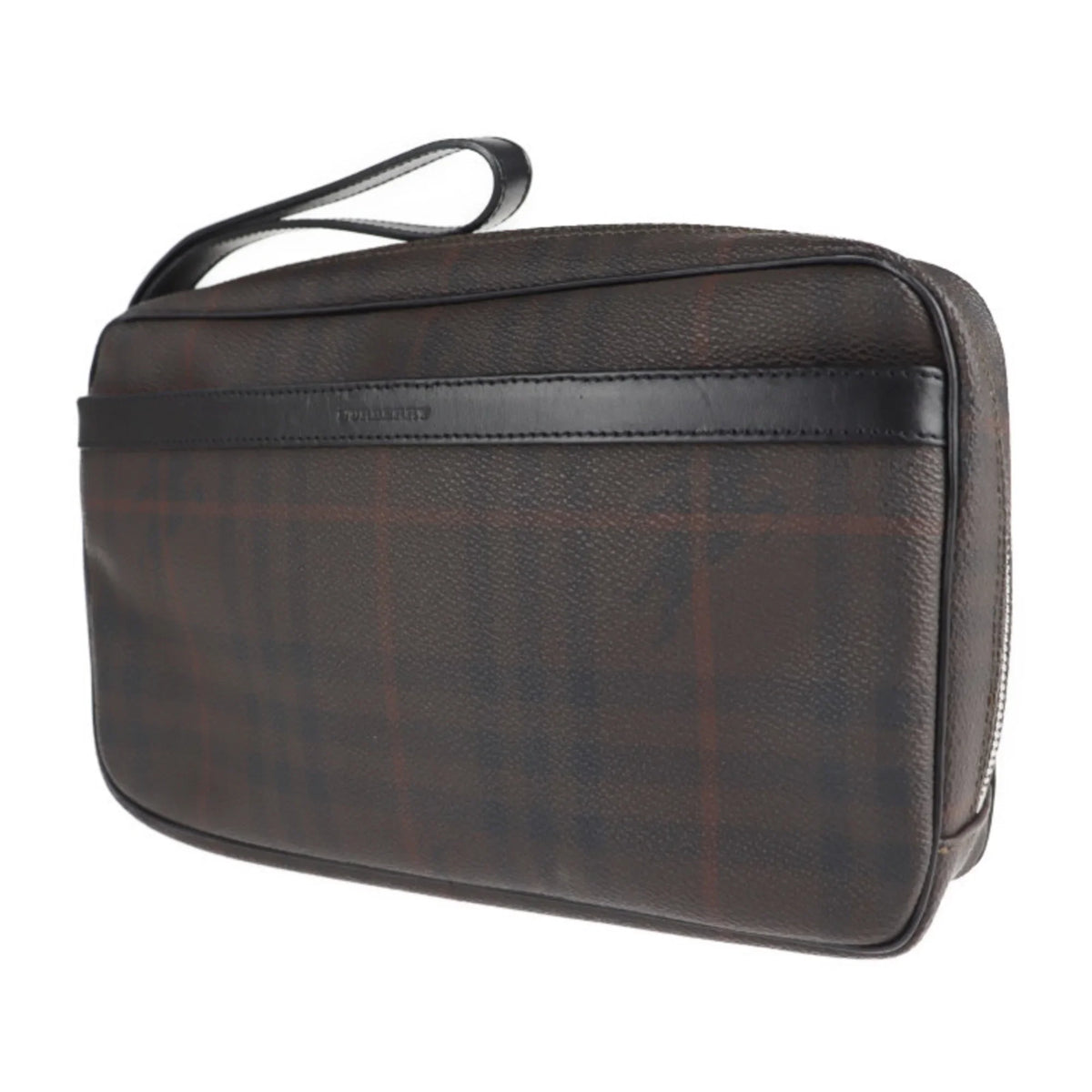 Pre-Owned BURBERRY Clutch Plaid Second PVC Burberry Dark Brown Bag (Good) Leather