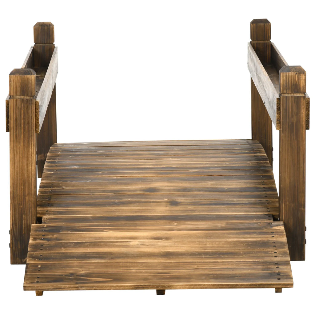 Bridge with Finish Arc Planters, Outsunny Wooden Stained Garden Footbridge