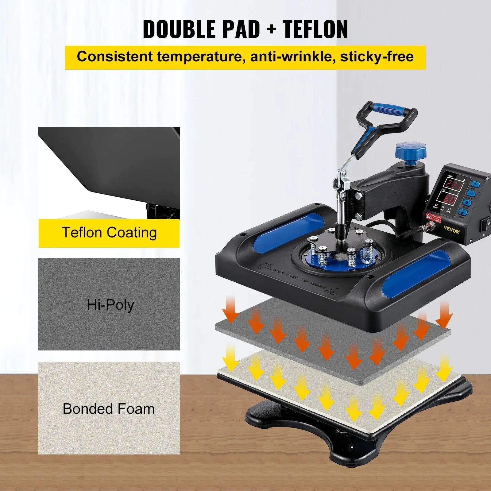 Printer Digital Fast with 15" Vinyl Press Transfer Machine, Pressing Canvas x 12" T-Shirt Surface, Sublimation Heating 360 Blue Anti-Scald Heat Machine, Away BENTISM Pillow, Swing Bag,