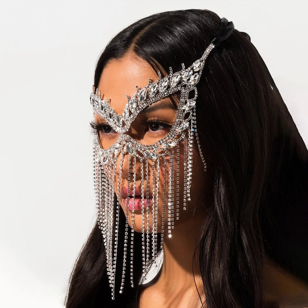 Tassel Women Jewelry Mask Chain Crystal Rhinestone Halloween Mask Face Face Mask Masquerade Face