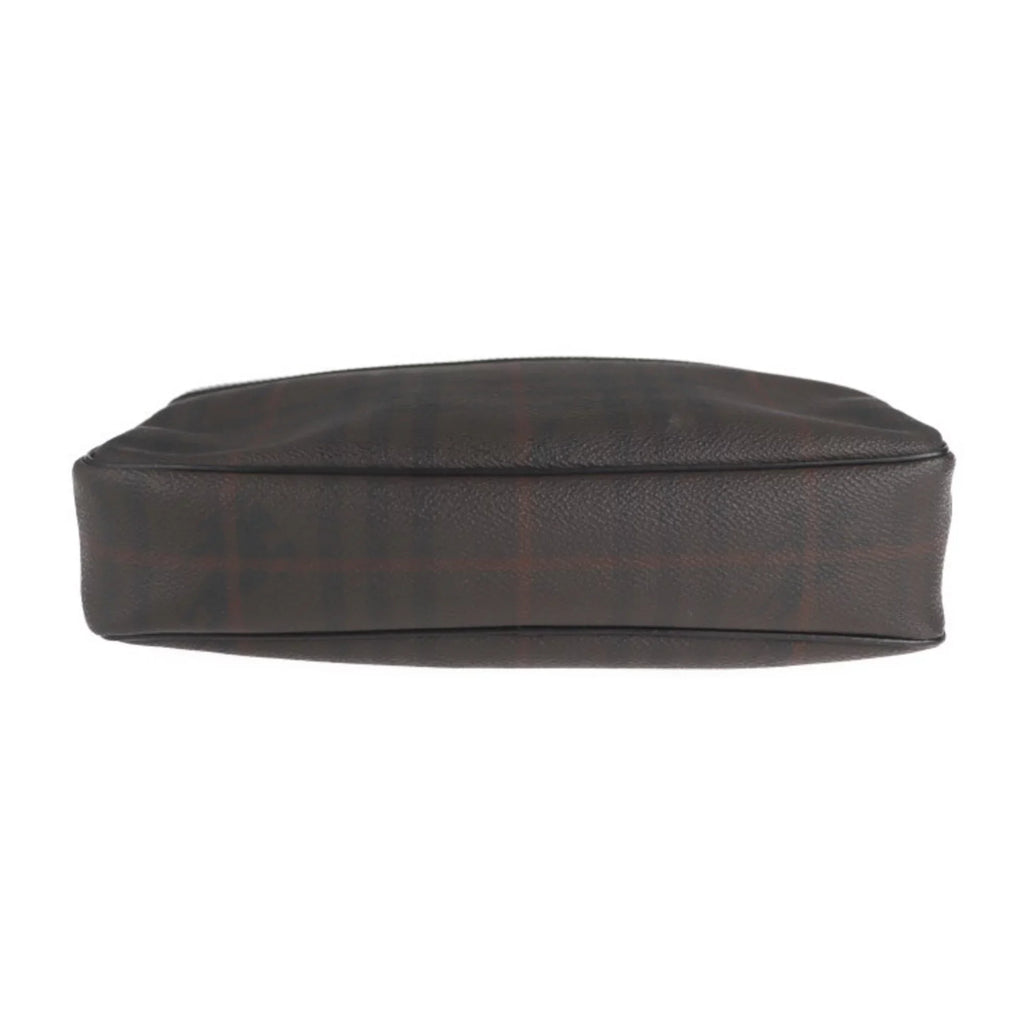 Pre-Owned BURBERRY Clutch Plaid Second PVC Burberry Dark Brown Bag (Good) Leather