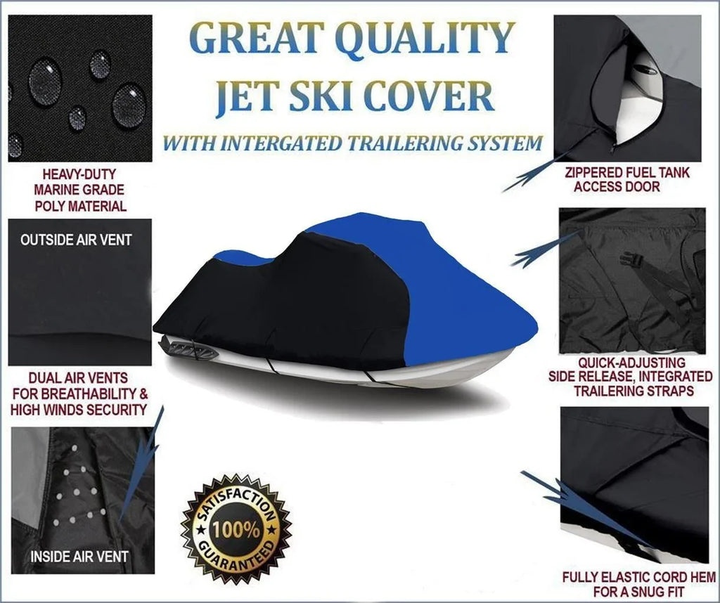 15 2022 2012 BLUE Ski Ultra 2021 DENIER 2011 / 2014 2009 2008 Kawasaki Cover for 2019 2007 2010 2016 Watercraft Cover Jet 2013 HEAVY-DUTY, 2020 BLACK PWC LX 2017 Compatible 600 2018