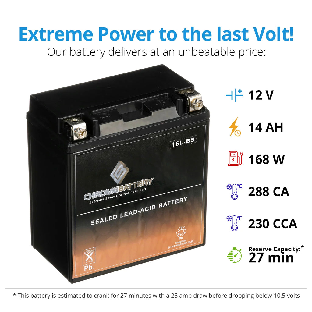 1987 Ah, Kawasaki 650cc Ski Battery for 12 Battery Jet CCA) Volt,14 YTX16L-BS 230 Chrome Jf650 X2 (16L-BS