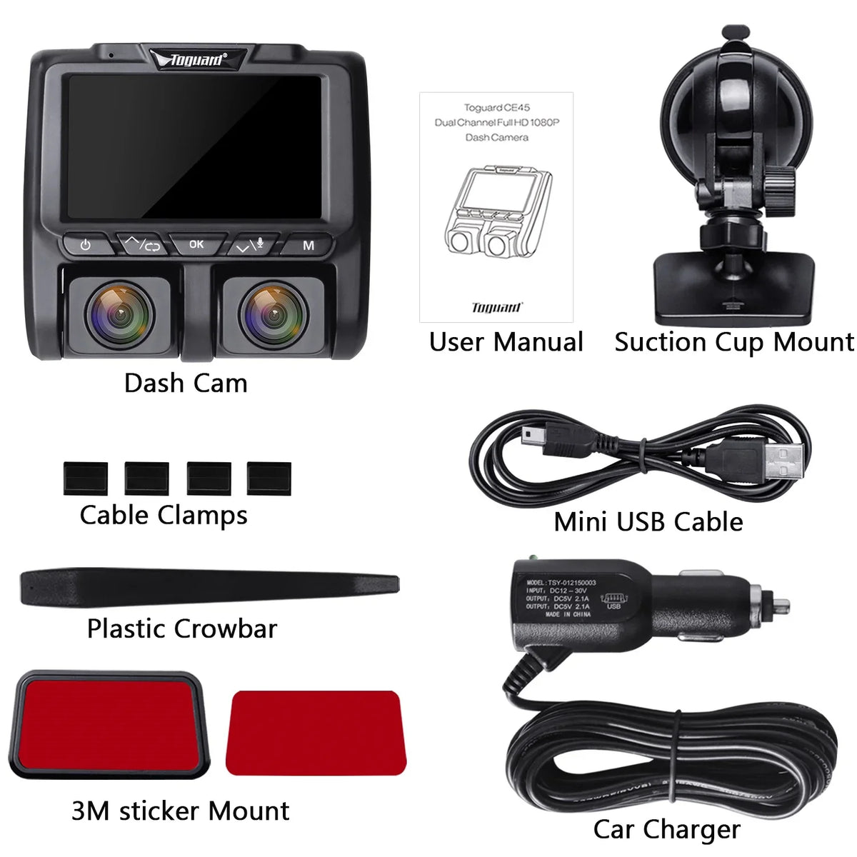 Dash Black 1080P+1080P Camera Front Cams and Inside LCD 3" Cam, Car Dashboard Dual Camera TOGUARD Dash Full HD