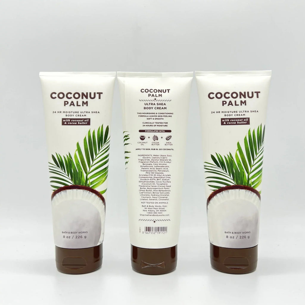 Cocoa 8oz & Works 3 Body Coconut Cream Butter, Moisture 24-Hour with Pack Body Bath Shea & Palm Oil of Coconut Ultra