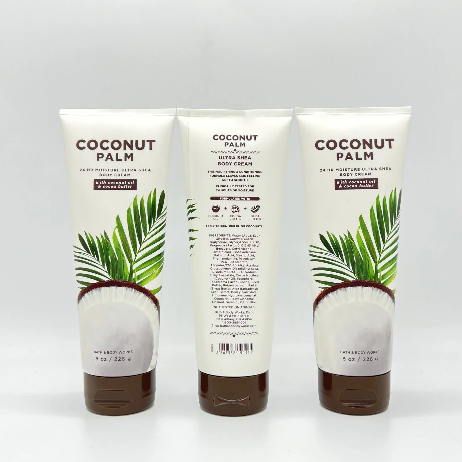 Cocoa 8oz & Works 3 Body Coconut Cream Butter, Moisture 24-Hour with Pack Body Bath Shea & Palm Oil of Coconut Ultra
