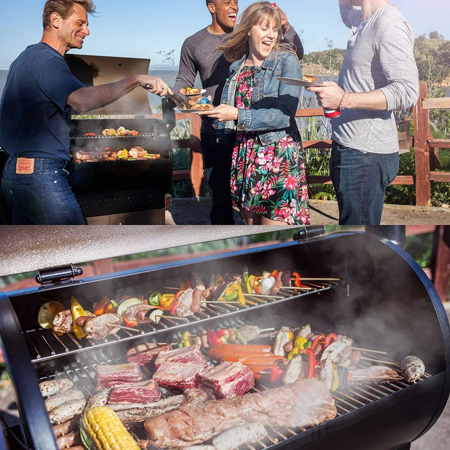 ZPG-7002B Pellet Z Wood Grill 8-in-1 GRILLS & Smoker BBQ 694 Black in. sq.
