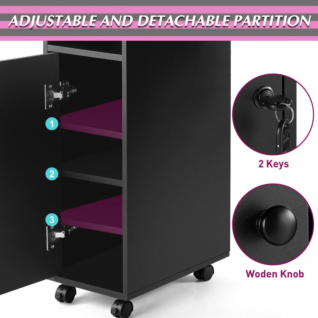 Lockable Manicure Artist Wrist with Desk Nail Table Cushion, Shelves Black Station Downdraft Beauty Wheels, Vent, Electric Drawers, Hand