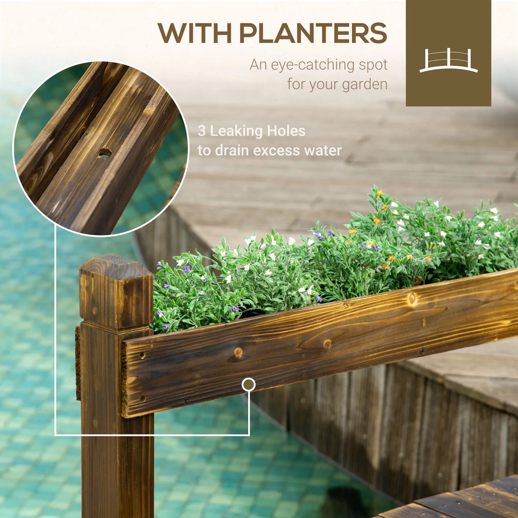 Bridge with Finish Arc Planters, Outsunny Wooden Stained Garden Footbridge