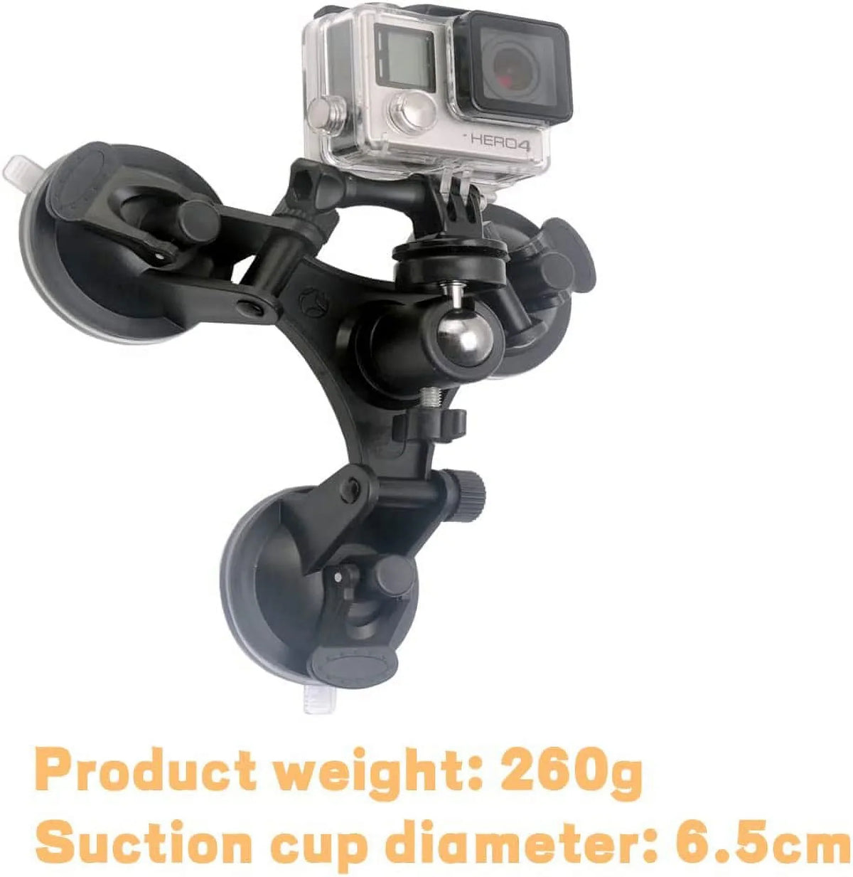 Threaded Suction Degree Windshield Camera Cup Triple Holder 1/4 Head with Mount Action 360 Mount Head Ball Car Tripod