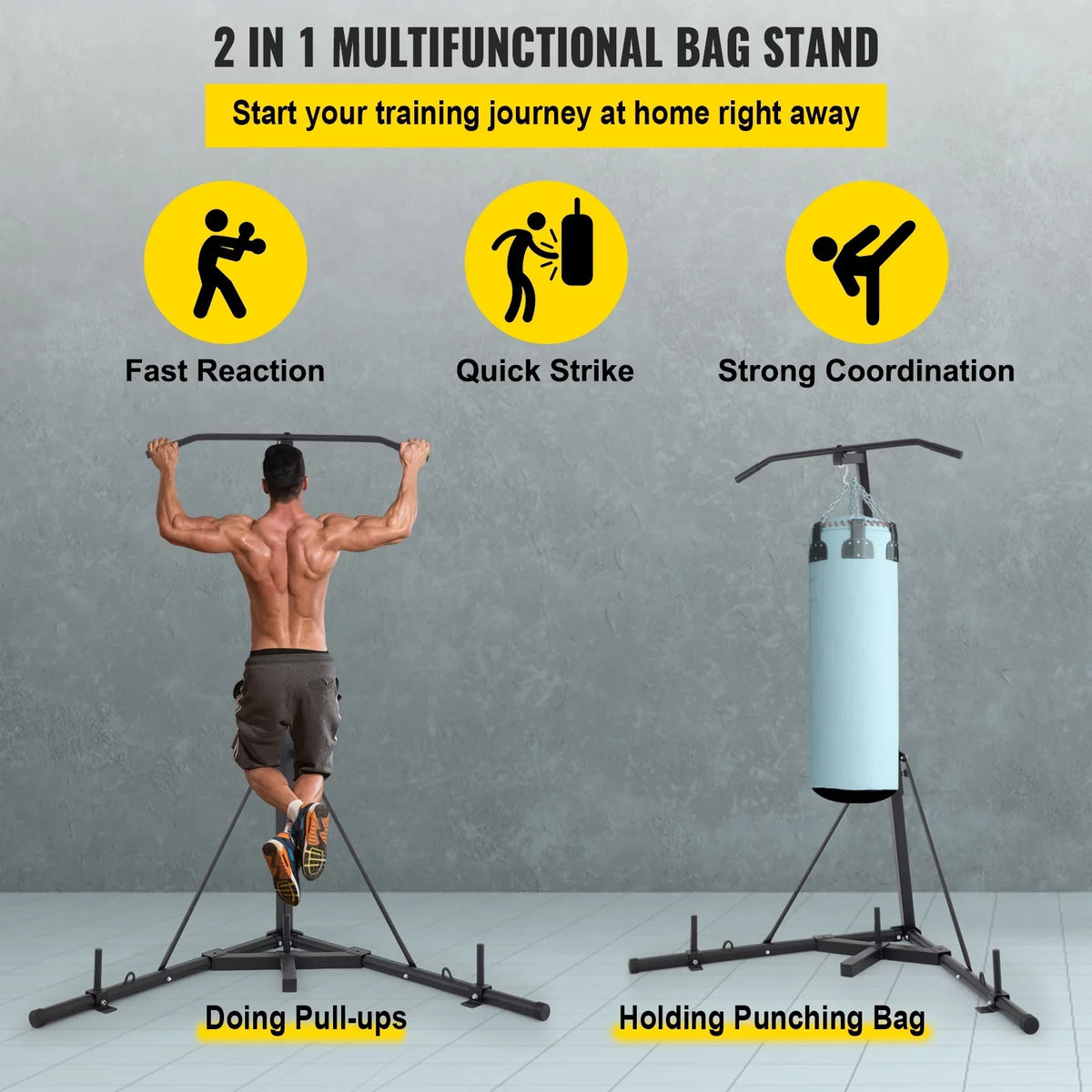 Boxing Standing Stand Pull Punching & Foldable Up Bracket Free BENTISM Bar Chin Bag
