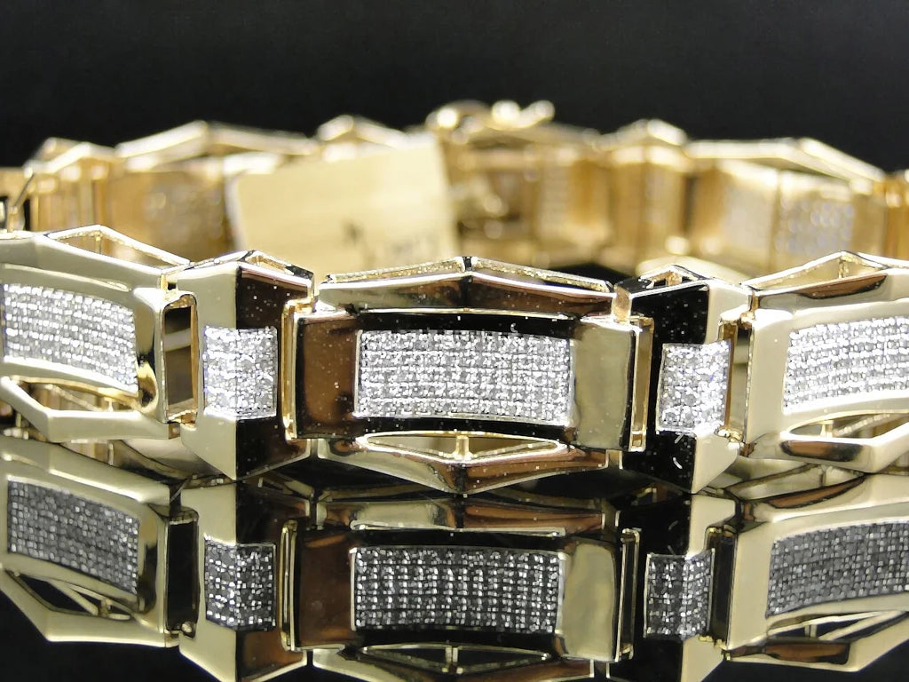 Bracelet Cut Mens 10K 8.5 Set Ct 3.1 Pave Genuine Gold White Inch Diamond Round