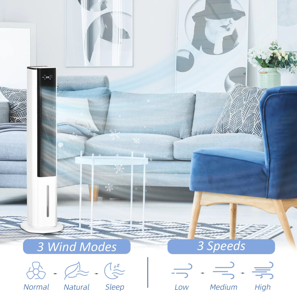with Tank, 3-In-1 and Air Remote, Cooler, 1.6 Evaporative Gal White Portable Oscillating, Cooling 42" Ice Timer, HOMCOM LED Humidifier Water Display, Fan