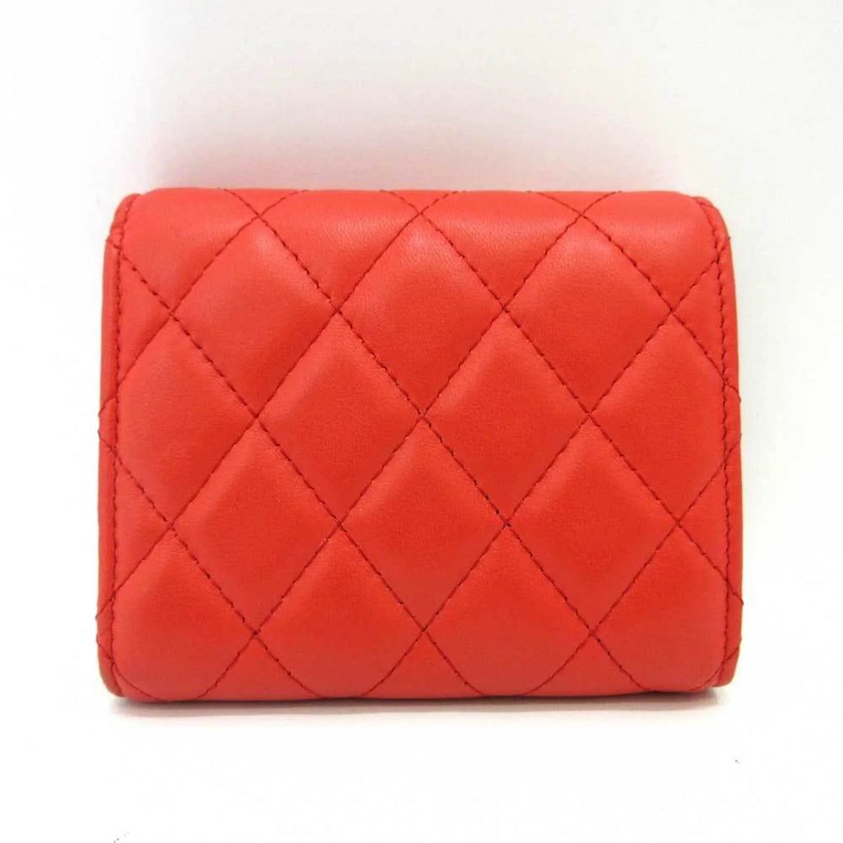 Pre-Owned Lambskin Orange Wallet Matelasse Metal Fittings Chanel CHANEL Series Red Women's Mini (Good) Silver Small Trifold