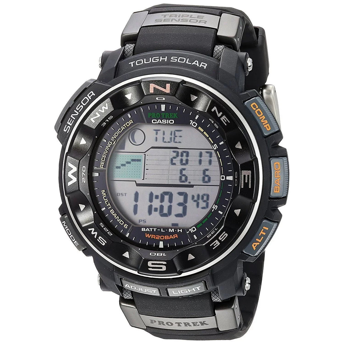 Mens PRW2500R-1 Digital Atomic - Pro Black Solar Trek Dial Watch