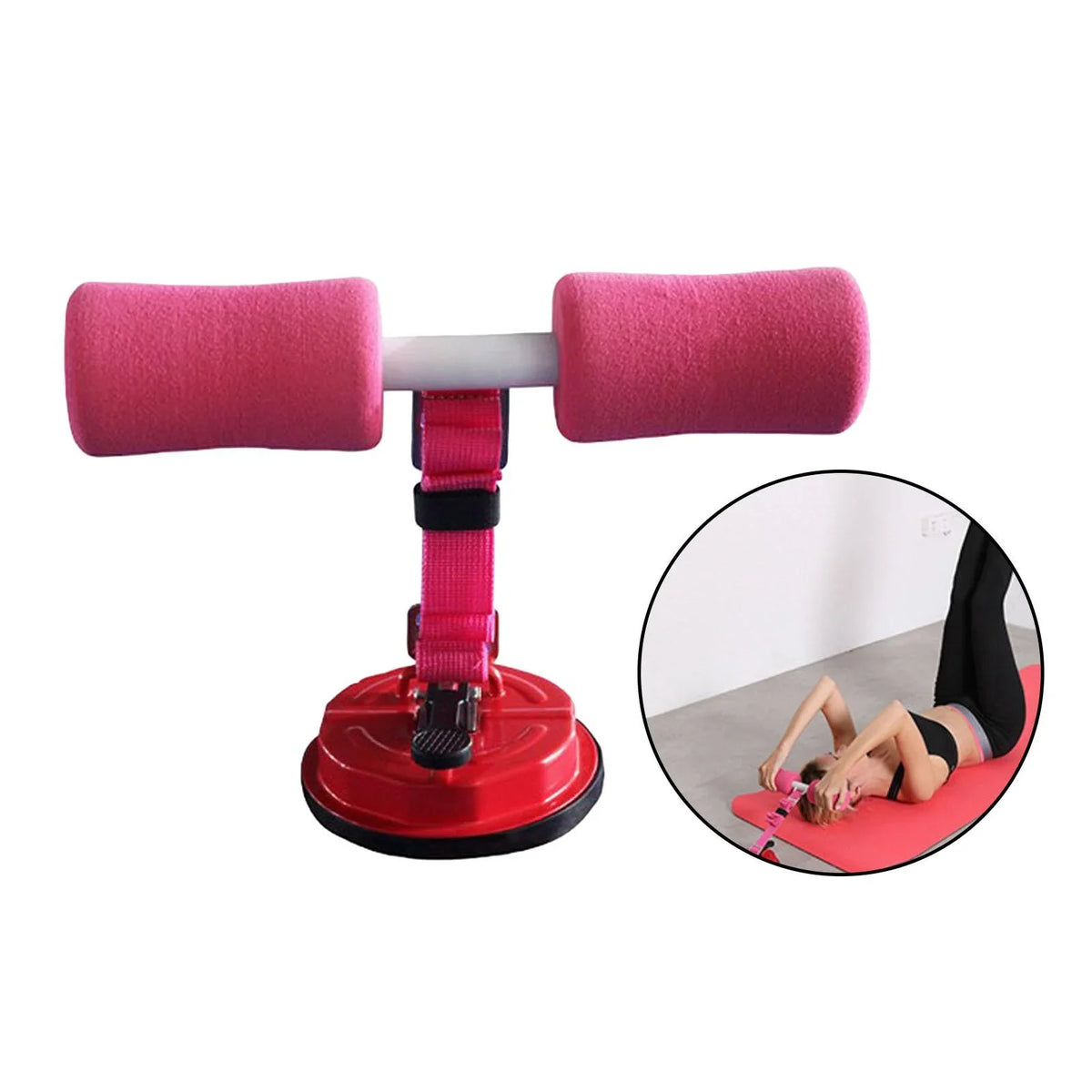 Suction Floor Belt Up Exercise Bar Stand pink with Abs Thigh Sit