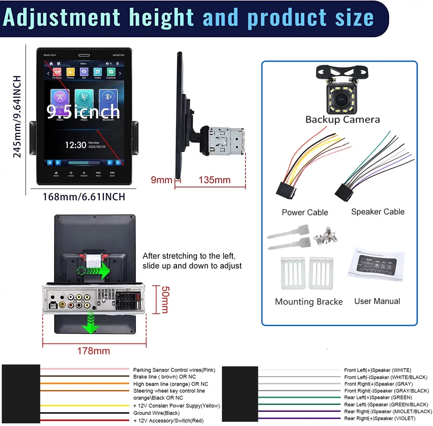 MP5 Rear Apple Carplay Car Car with USB Screen Camera Android Touch Player Din FM,with Link Car Mirror LED Auto Stereo 12 Podofo Bluetooth HD 9.5'' Radio Single