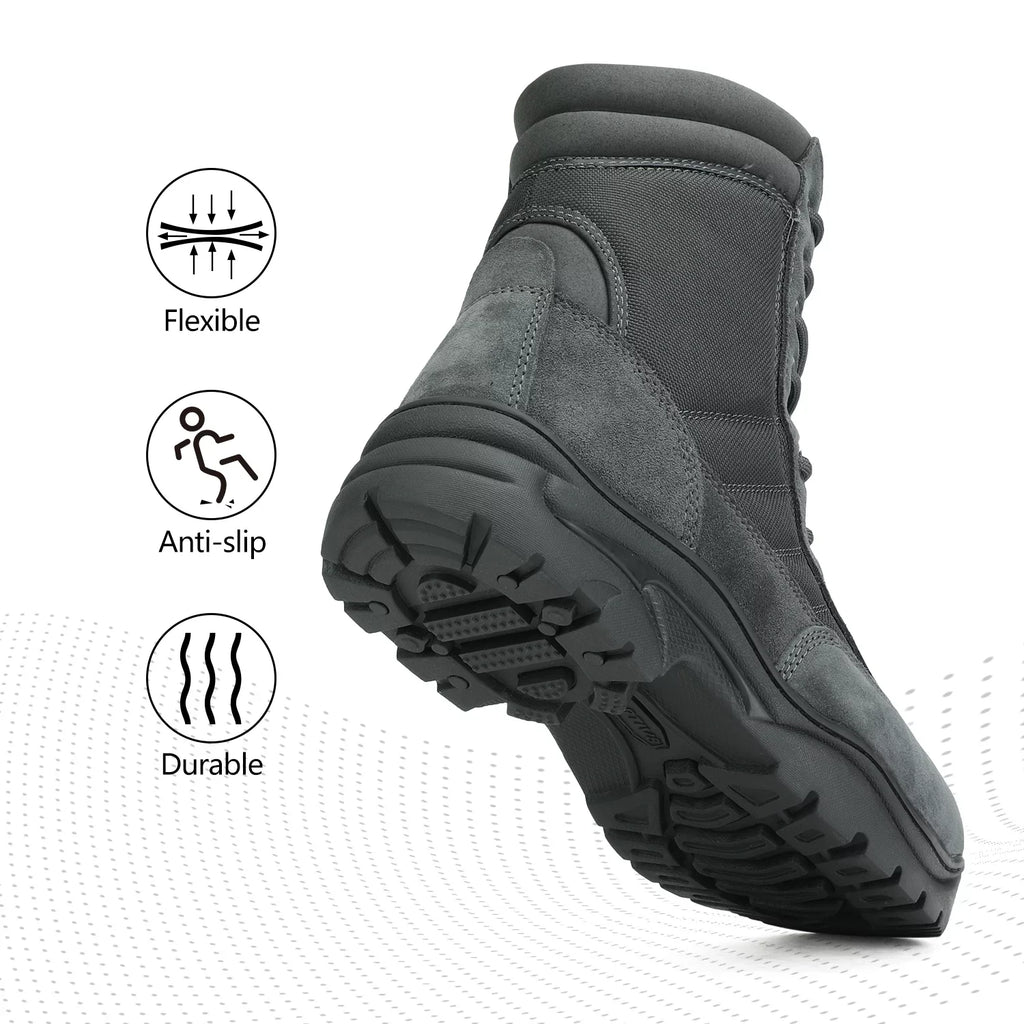Work (6-8 Leather Side Boots Men's Tactical 8 Motorcycle Combat Inches) Military NORTIV Zipper Boots