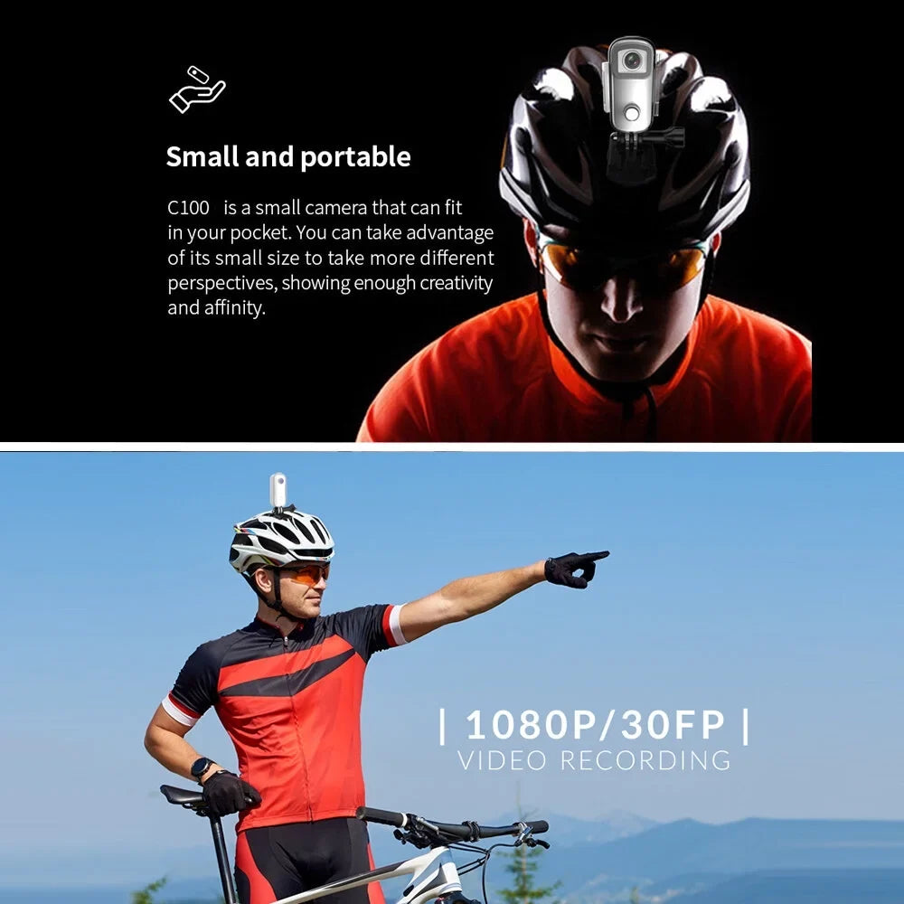 C100 SJCAM Camera Case Action 1080P/30fps Back WiFi Waterproof Digital with Camera Video APP Built-in Magnetic Lanyard Mini Clip Body Connection Battery Sharing 30M Waterproof