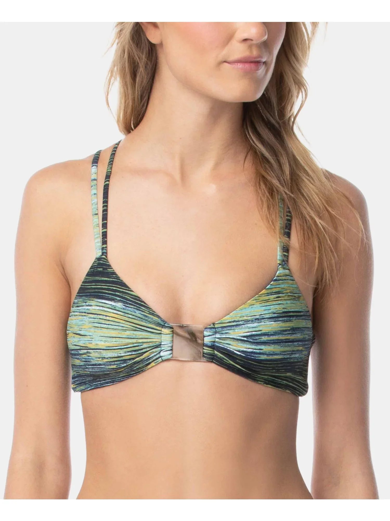 V Strappy Neck Removable Women's Deep CAMUTO Waves Midnight Swimsuit Top Printed VINCE Stretch Green Lined Cups XS
