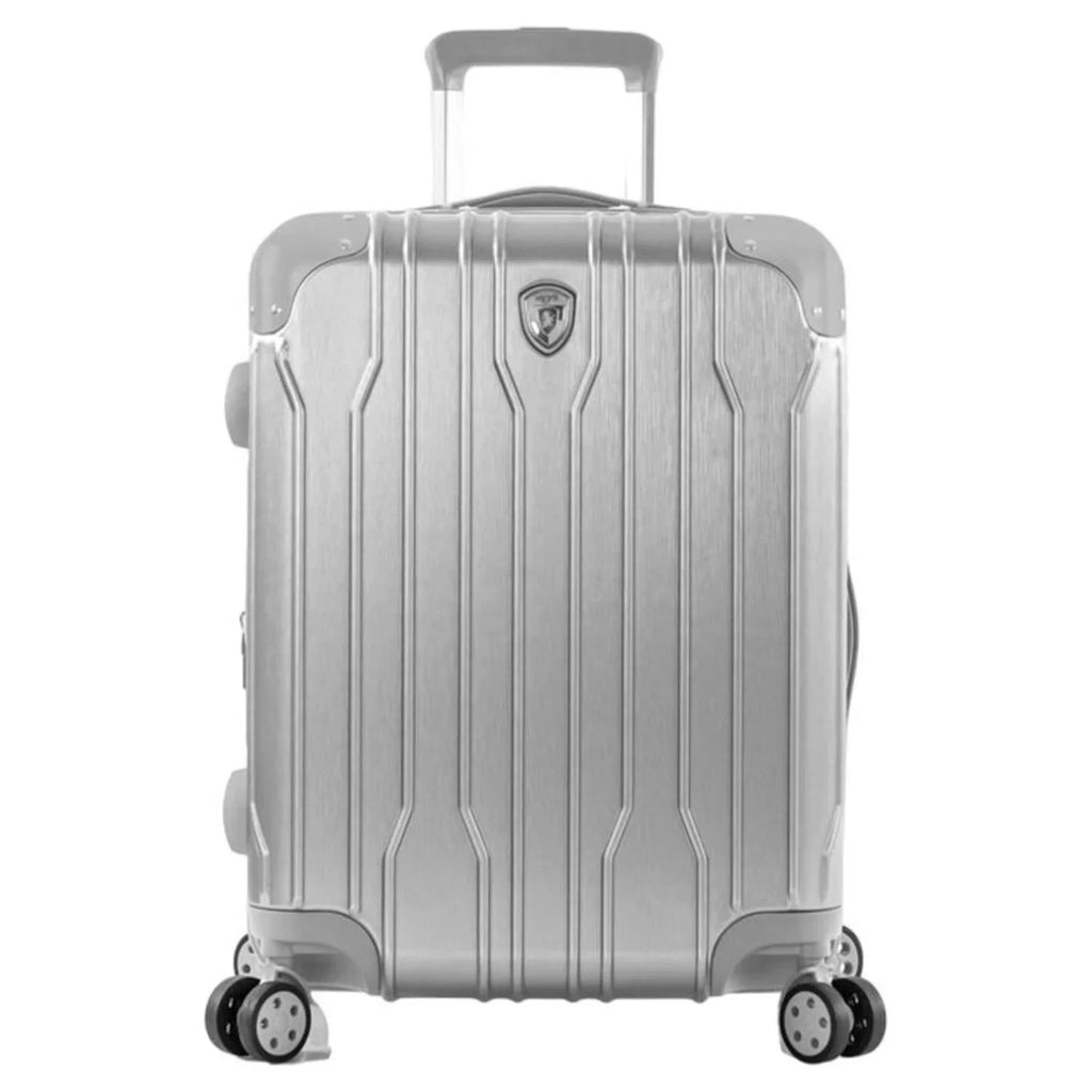System Lightweight, Carry-On Silver with Lock, Handle Spinner TSA Expandable, Xtrak Heys Wheels Telescopic Luggage 21-Inch Combination