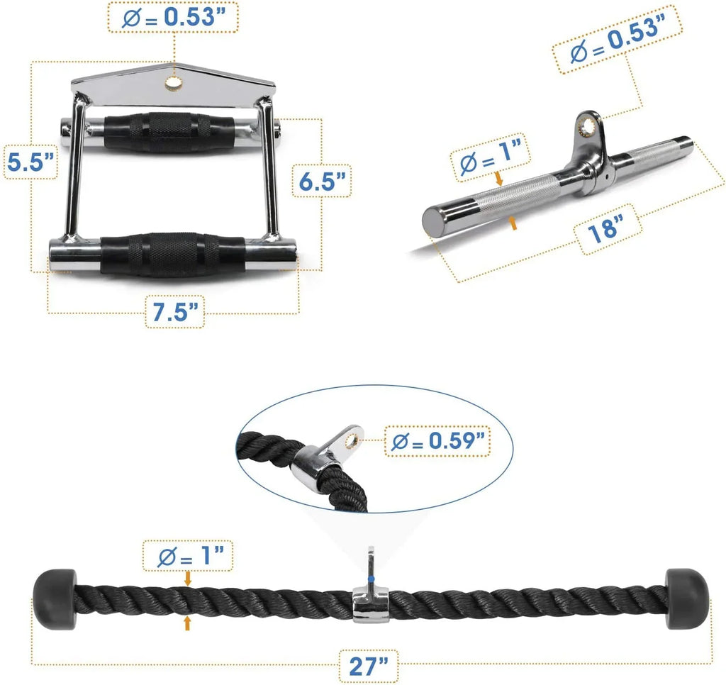 '+ Rope Double Attachment V-shaped Cable Handle Yes4All D Combo Bar Tricep +