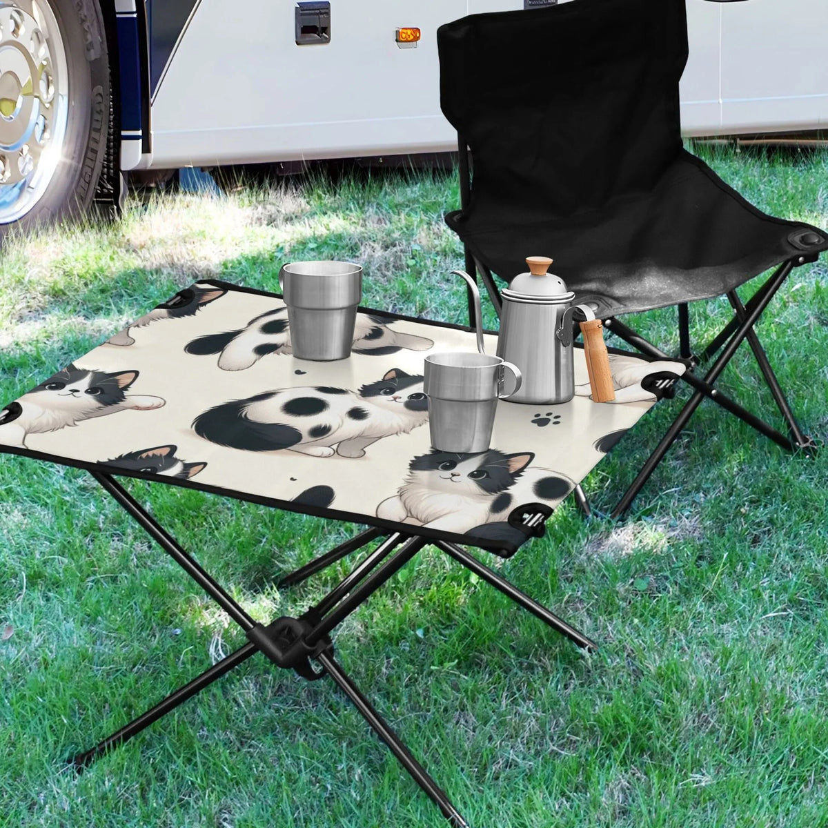 Folding Compact with Portable Outdoor Storage for Bag Cat Beach Travel Camping Table Footprint Table BBQ Fishing Table Cute Picnic