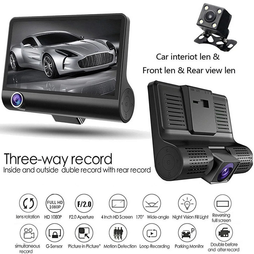 HD Cam Car Lens Recorder G-sensor 4" Video Dash 1080P Rearview 3 XBTCLXEBCO Camera DVR